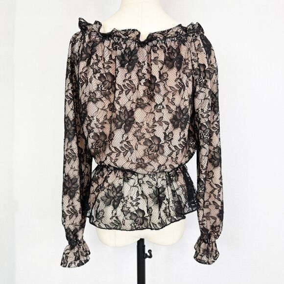 Victor Costa | Off Shoulder Black Lace Peasant Peplum Top | Sz M - Picture 1 of 5